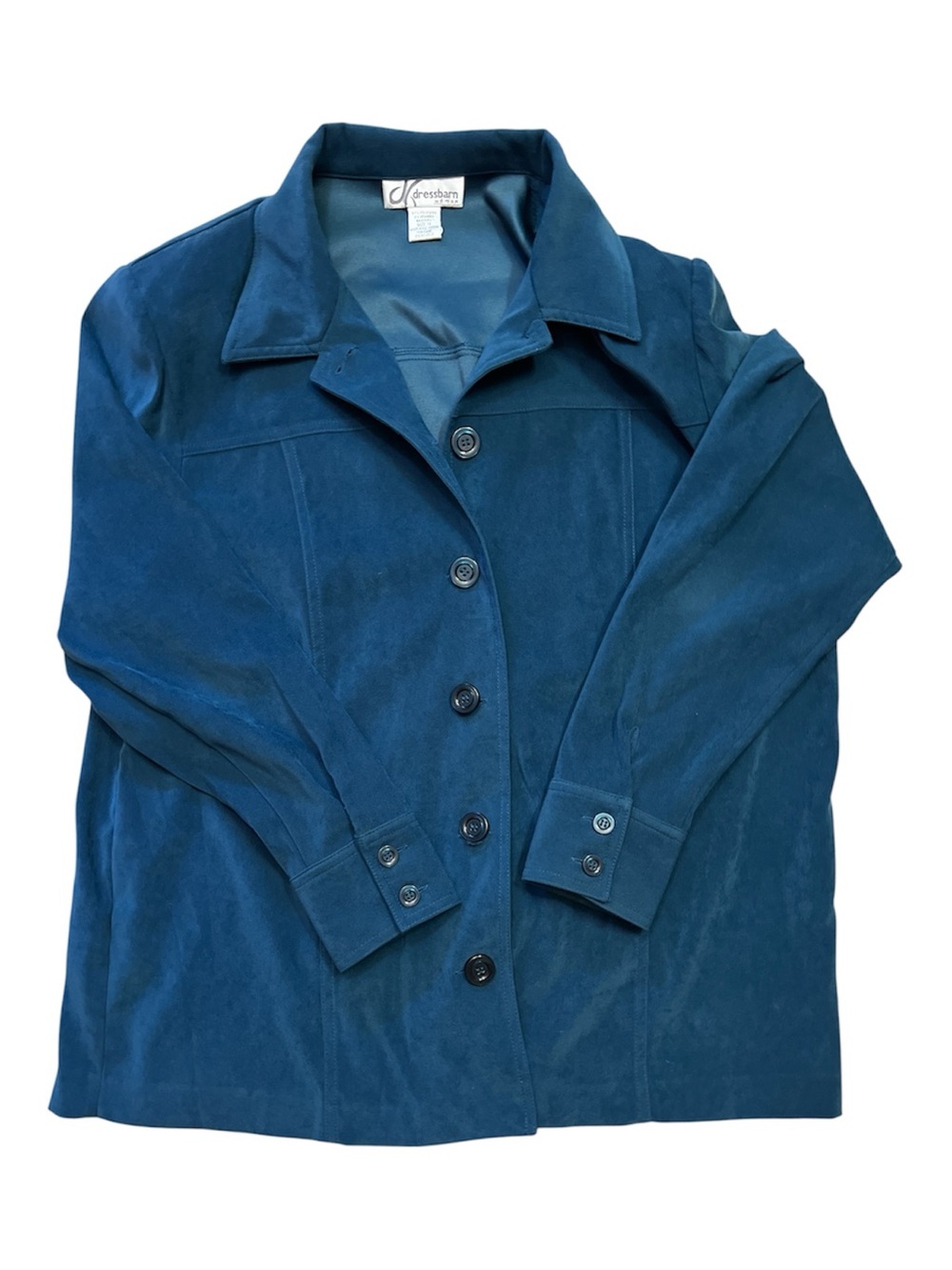 Dressbarn Woman Size 1X Teal Blue Faux Suede Button Front Jacket Shacket